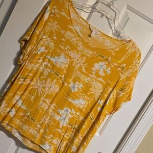 LC Lauren Conrad Yellow Floral Short Sleeve Tee